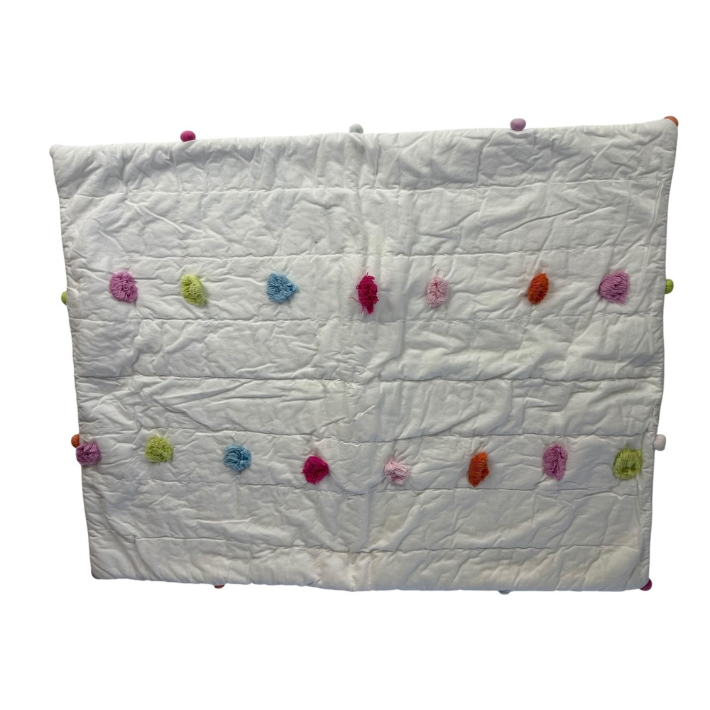 Pottery Barn Kids White Quilted Pom Pom Tassel Pillow Sham 100% Cotton 20x25